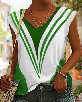 2024 V-neck casual loose striped print short sleeves