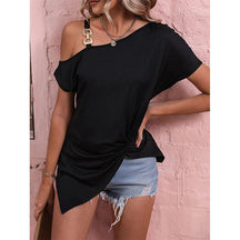 2024 Summer new temperament one-shoulder button short-sleeved T-shirt