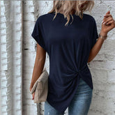 2024 summer new asymmetric hem bat sleeve T-shirt