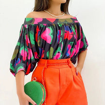 2024 Women's Ruffled Strapless Loose Dolman Sleeves Short Sleeves