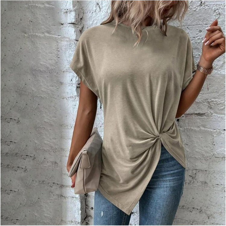 2024 summer new asymmetric hem bat sleeve T-shirt