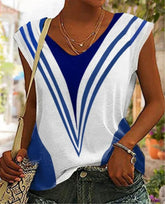 2024 V-neck casual loose striped print short sleeves