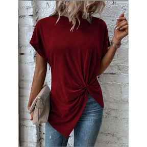 2024 summer new asymmetric hem bat sleeve T-shirt