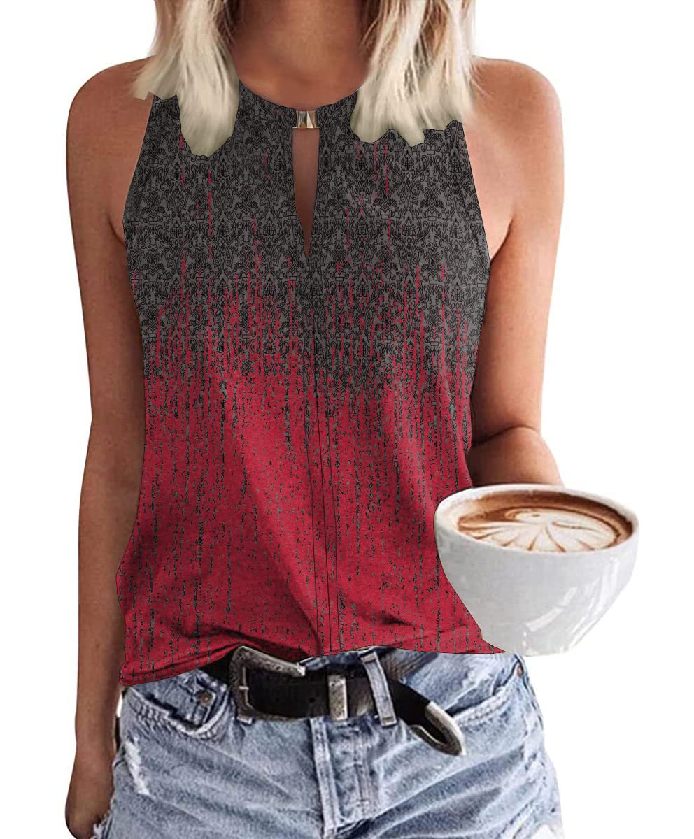 2024 Round neck loose casual printed sleeveless T-shirt women's vest