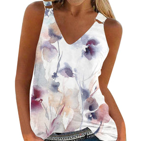 2024 New off-the-shoulder black and white floral digital printing casual camisole