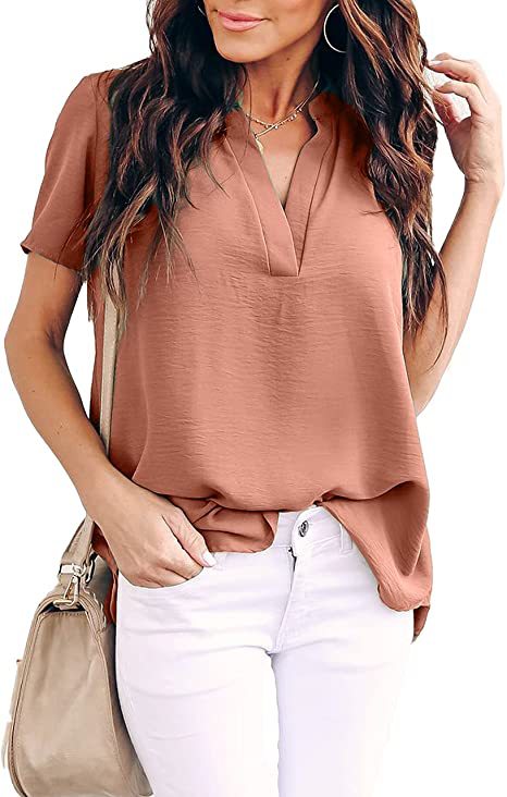 2024V-neck short-sleeved solid color thin loose check shirt