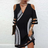 2024 New V-neck positioning floral mesh short-sleeved dress