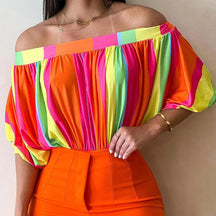 2024 Women's Ruffled Strapless Loose Dolman Sleeves Short Sleeves