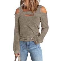 2024Fashion casual solid color strapless loose long-sleeved T-shirt for women