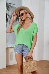 2024 New women's V-neck color matching cap sleeve top