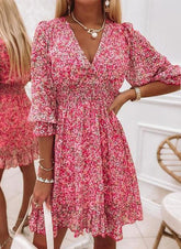 2024 New Printed Puff Sleeve Floral Dress