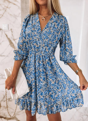 2024 New Printed Puff Sleeve Floral Dress